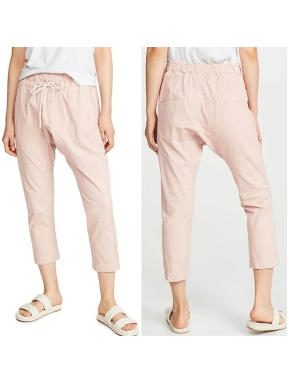 NEW Bassike Blush Elastic Waist Pull On Drawstring Original Panel Slouch Pants